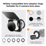 K&F Matte box kit:5pcs Adapter Rings(67/72/77/82/95mm)+2 pcs of 4*5.65 inch filter frame+Large Capac – Bild 8